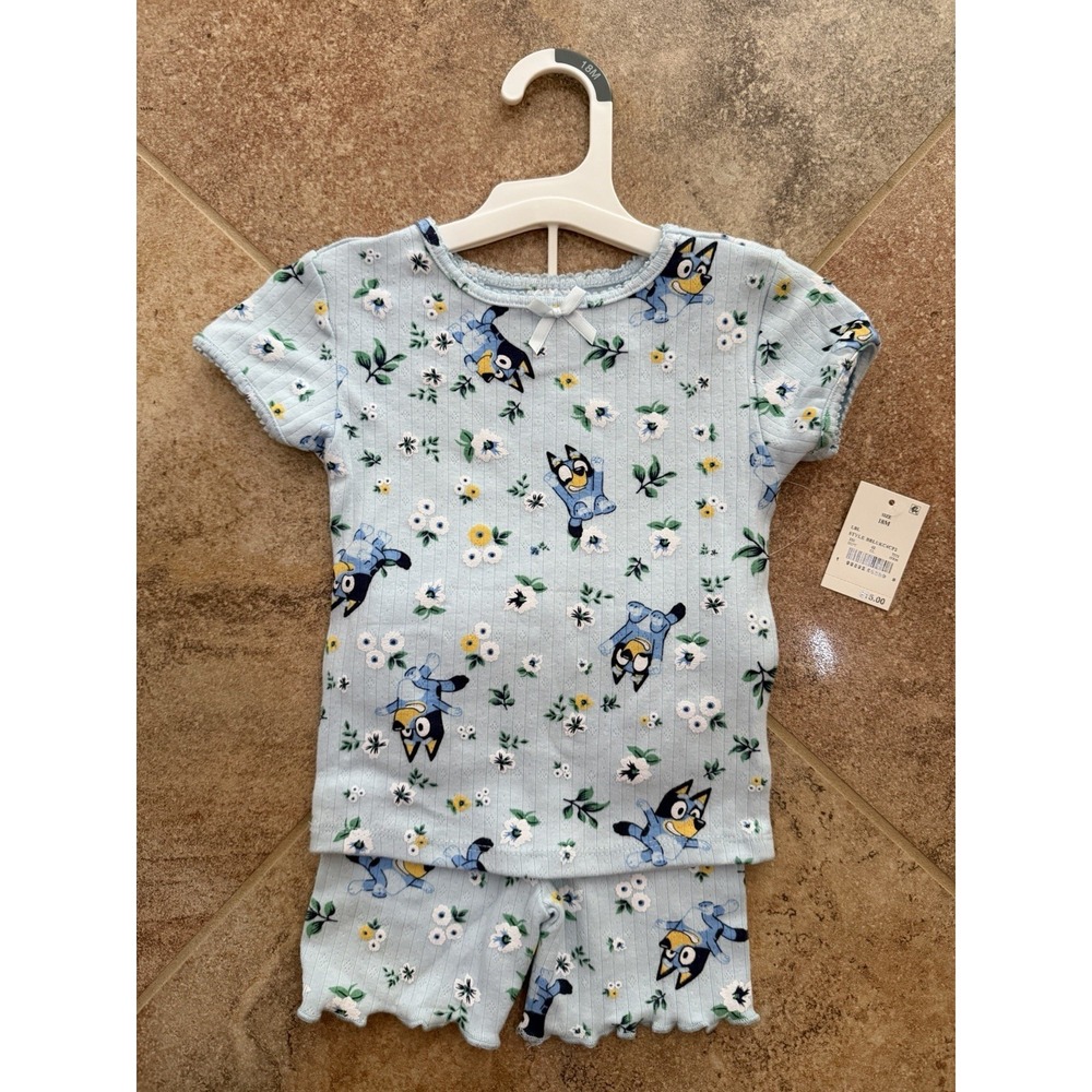 Toddler Girls' Bluey Pointelle Ribbed T-Shirt & Shorts Set Size 18 Months NWT